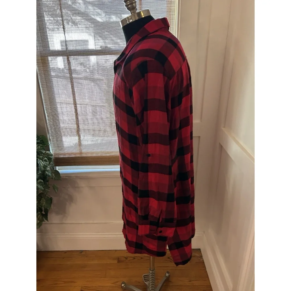 Flannel Nightgown 1-2X Night Shirt Red Buffalo Plaid Donna Karan Sleepwear